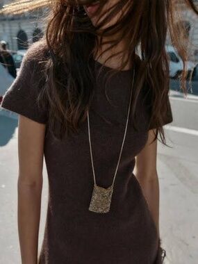 NWT Zara Diamanté Bag Necklace